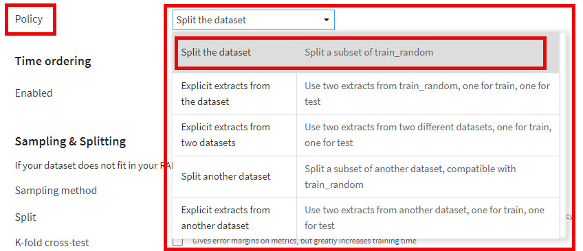 Dataiku Lab Split Policy