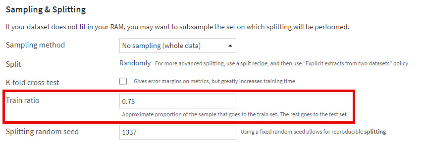 Dataiku Lab Split Train Ratio